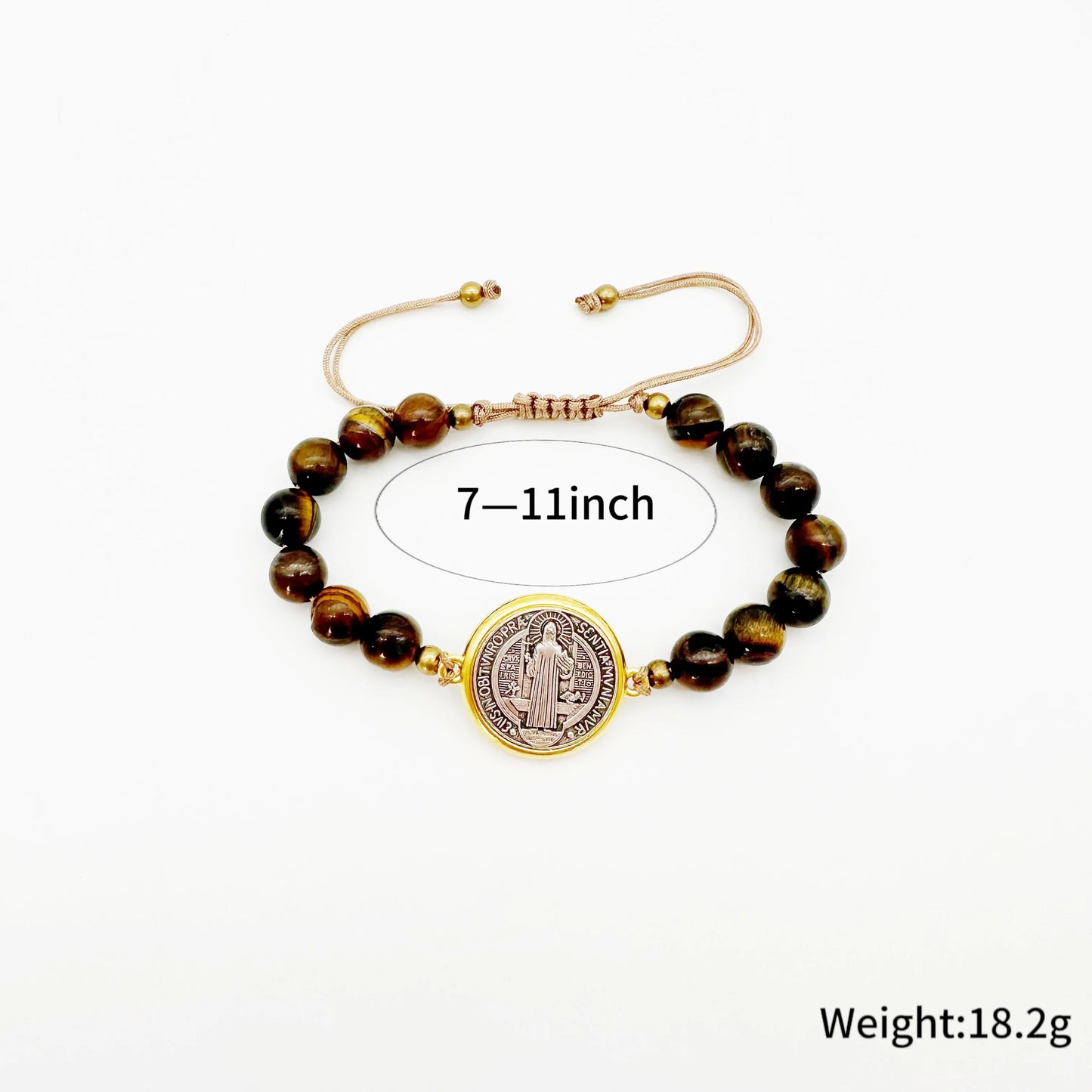 2Pcs San Benito Bracelets Tigher Eye Adjustable Bracelet for Women Men Girls Boys the Saint Benedict Medal Pendant